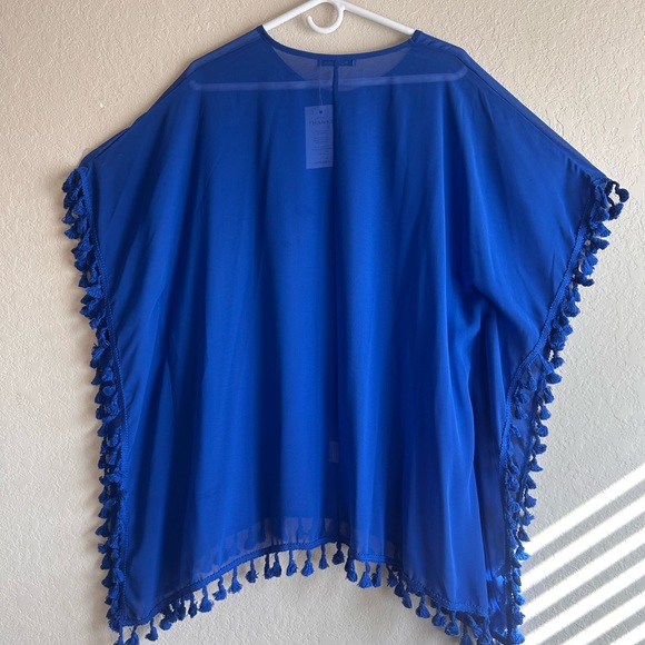 Adreamly Cover Up Women's One Size Blue Tassels Chiffon Swimwear Beach Kaftan - Picture 3 of 9